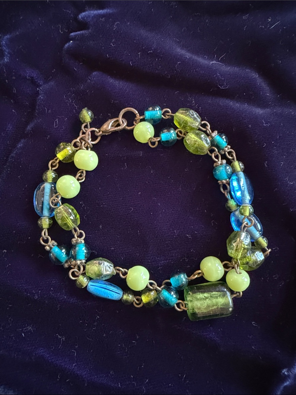 Women’s Green & Blue Glass/resin double strand Bead Bracelet